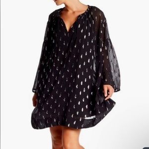 New IRO Paula Metallic Silk Tie-Front Dress Black/Silver Cotton Lined Sz 38 S